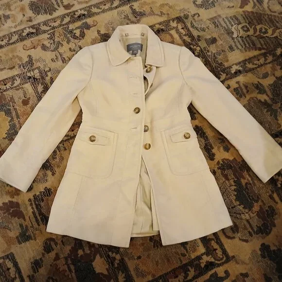 ANN TAYLOR Golden Tan/Cream Single-Breast Peacoat XSP - EUC - Picture 9 of 14